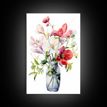 Carregar imagem no visualizador da galeria, 3 Piece Set, Cute Kawaii Floral Print, Flowers In Vases, Framed Wall Art, Canvas Print, Botanical Wall Decor, Dried Flower Large Triptych