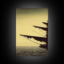 Load image into Gallery viewer, Haunted ghost pirate ship aloft in the sea, 3 piece canvas, 3 piece wall art, living room above sofa art
