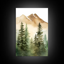 Cargar imagen en el visor de la galería, Triptych Framed Canvas Wall Art Set of 3 Green Forest Mountain Nature Landscape Prints Minimalist Modern Art, Woodland Nursery Decor