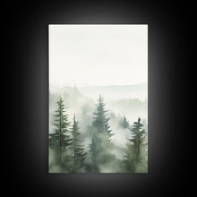 Carregar imagem no visualizador da galeria, Framed Canvas Wall Art Set of 3 Emerald Green Pine Tree Mountain Range Nature Landscape Prints Minimalist Modern Art Woodland Nursery Decor