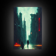 Load image into Gallery viewer, Cyberpunk Demon Art, Demon in the streets of Tokyo, Framed Canvas Print, Ready To Hang Framed Wall Art