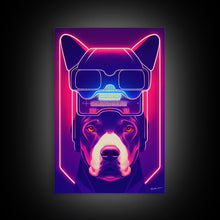 Load image into Gallery viewer, Cyberpunk Pitbull Portrait, Futuristic Dog Portrait, Framed Canvas Print, Ready To Hang Framed Wall Art, Living Room Wall Hanging