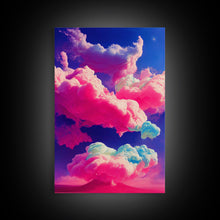 Carregar imagem no visualizador da galeria, Bubble Gum Clouds, Trippy Psychedelic Surrealist Cloud Art, Framed Canvas Print, Ready To Hang Framed Wall Art