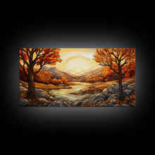 Carregar imagem no visualizador da galeria, Fall Centerpiece Landscape Painting Canvas Print, Stained Glass Style Art, Stained Glass Wall Art, Autumn Decor, Rustic Fall Art, Fall Decor