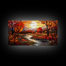 Carregar imagem no visualizador da galeria, Fall Centerpiece Landscape Painting Canvas Print, Stained Glass Style Art, Stained Glass Wall Art, Autumn Decor, Rustic Fall Art, Fall Decor