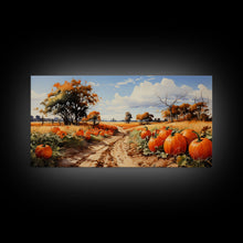 Cargar imagen en el visor de la galería, Fall Wall Art, Pumpkin Decor, Nature Wall Art, Canvas Print, Wall Hanging, Panoramic Art, Farmhouse Art, Country Home Decor, Kitchen Prints