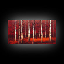 Load image into Gallery viewer, Birch Trees, Haunted birch forest, blood red forest, framed canvas print, ready to hang framed wall art