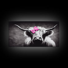 Load image into Gallery viewer, Cute Highland cattle canvas, wall art, Farmhouse decor, Cow Black White print Rustic wall decor Animals painting Scottish cow wall art