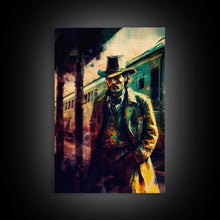 Load image into Gallery viewer, Cowboy waiting for the train, framed wall art, framed canvas print