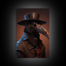 Load image into Gallery viewer, Crow wearing a plague doctor mask, poster art, cool spooky fine art poster print
