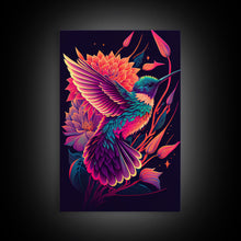 Load image into Gallery viewer, Beautiful Retro-Wave Humming Bird, framed canvas print, Colorful farmhouse wall art
