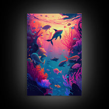 Carregar imagem no visualizador da galeria, 80s Vibe Under The Sea Coral Reef Art, framed canvas print, fish and reef art