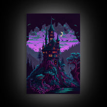 Carregar imagem no visualizador da galeria, Transylvania Art, Cool Medieval castle 8 bit pixel art, fantasy art, framed canvas print, Cool castle art