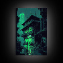 Load image into Gallery viewer, Cyberpunk Dystopian Emerald Green Town City Background Fine Art Print, Wall Decor, Wall Poster, Wall Art Print