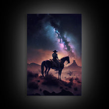 Load image into Gallery viewer, Cowboy contemplating the stars, framed canvas print
