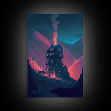 Carregar imagem no visualizador da galeria, Fire-Watch, Watch Tower art, vaporwave aesthetic wall art, framed canvas print