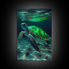 Load image into Gallery viewer, Cute Sea Turtles swimming in the ocean, sea turtle wall decor, framed canvas print