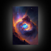 Cargar imagen en el visor de la galería, Colorful Nebula in Deep Space, Framed canvas print, retrowave watercolor space art