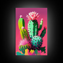 Carregar imagem no visualizador da galeria, Cactus Art, Pop Art Style, Framed Canvas Print, Pueblo Style Midwest Decor, Western Art, Primitive Style Wall Art
