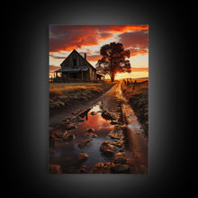 Load image into Gallery viewer, Country Lane Sunset Canvas Print, Country Roads, Dirt Road Art, Primitive Decor