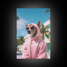 Cargar imagen en el visor de la galería, Chihuahua Wall Print, Dog Wall Art, Dog Sunglasses, Pink Hoodie, Funny Wall Art, Framed Wall Art, Framed Canvas, Wall Print, Wall Canvas