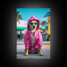 Cargar imagen en el visor de la galería, Chihuahua Wall Print, Copy of Dog Sunglasses, Pink Hoodie, Dog Wall Art, Funny Wall Art, Framed Wall Art, Framed Canvas, Wall Print