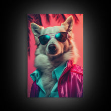 Cargar imagen en el visor de la galería, Corgi In Pink Suit Sunglasses Wall Print, Dog Décor, Dog Art Print, Dog Portrait, Framed Wall Art, Framed Canvas, Wall Print, Wall Canvas