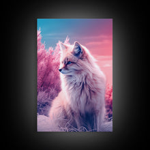 Load image into Gallery viewer, Arctic Fox Wall Print, Animal Art Print, Animal Portrait, Pink Art, Wildlife Art, Framed Wall Art, Framed Canvas, Wall Print, Wall Canvas