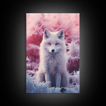 Load image into Gallery viewer, Arctic Fox Wall Print, Animal Art Print, Animal Portrait, Pink Art, Wildlife Art, Framed Wall Art, Framed Canvas, Wall Print, Wall Canvas