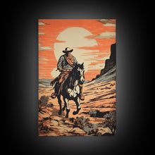 Load image into Gallery viewer, Cowboy Wall Decor, 12x18 Art Print, Equestrian Wall Art, Western Decor, Southwestern Art, Wild West Painting Wall Art, Framed Canvas Print