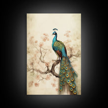 Load image into Gallery viewer, peacock wall art | peacock art print | boho wall art | peacock poster | mid century modern art | home office wall art | Farmhouse Canvas Art