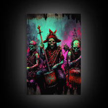 Load image into Gallery viewer, Death Metal Skeletons, Medieval Heavy Metal Undead Band Art, Framed Canvas Print, Unique Office Large Wall Art, Mancave Art