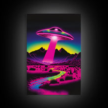 Load image into Gallery viewer, Psychedelic UFO Art, The Abduction, Retro 80s Style Scifi Art, Framed Canvas Print