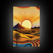Carregar imagem no visualizador da galeria, Art Deco Style Desert Landscape Painting Canvas Print, Framed Canvas Art, Unique Arizona Pueblo Style Southwestern Art