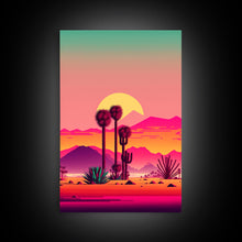 Carregar imagem no visualizador da galeria, 3 Piece Framed Canvas Wall Art, Synthwave / Vaporwave Sunset, Palme Trees and Cactus, Mid Century Modern Home Artwork Boho Decor for Bedroom