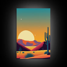 Carregar imagem no visualizador da galeria, Framed Canvas Print - Pop Art Desert Landscape at Sunset - Ready to Hang Wall Art - Retro Desert Prints - Minimalist Art