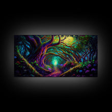 Cargar imagen en el visor de la galería, Fantasy wall art, canvas print, magical forest, fantasy landscape art, ready to hang wall art, magical glowing forest fantasy art