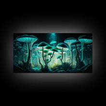 Carregar imagem no visualizador da galeria, The Forest Floor, Framed Canvas Print, Glowing Mushrooms, Bioluminescent Mushroom Art, Color fantasy wall art