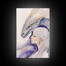 Load image into Gallery viewer, Dragon Painting Canvas Print, Dragon Art, Fantasy Art, Fantasy Painting Wall Art, Girl and Her Dragon, Dragon Girl
