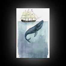 Carregar imagem no visualizador da galeria, Framed Wall Art Blue Whale Painting, Watercolor Painting, Whale Print, Whale and Boat, Whale Nursery, Humpback Whale, Framed Wall Art