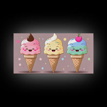 Load image into Gallery viewer, Ice Cream Wall Art, Framed Canvas Print, Cute Kawaii Art, Anime Style Wall Art, Ice Cream Parlor Art, Ice Cream Shop
