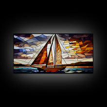 Carregar imagem no visualizador da galeria, Art Deco Stained Glass Sail Boat Wall Art | Framed Canvas Print | Nautical Art | Seascape Art | Beach House Decor