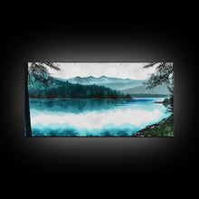 Load image into Gallery viewer, Mountain Lake, Watercolor Landscape Painting Canvas Print - Ready To Hang Large Gallery Wrapped Canvas Wall Art Prints With Floating Frames