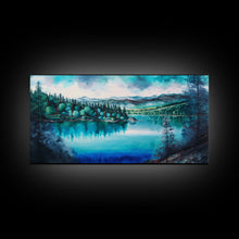 Load image into Gallery viewer, Blue Lake Art | Framed Canvas Print | Blue Lake Painting | Oregon Lake House Decor | Guest Room Landscape Painting | Cascade Lakes Painting