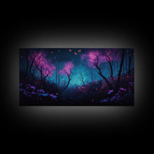 Load image into Gallery viewer, Beautiful forest canvas print Fantasy forest wall art Forest Painting, Framed Art, Glowing Butterflies