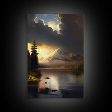 Carregar imagem no visualizador da galeria, Framed Canvas Wall Art Wood Panel Effect Mountain Range Top Print Modern Art Rustic Decor for Living Room, Original Mountain Painting