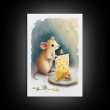 Load image into Gallery viewer, Cute mouse birthday party Watercolor Print, Mouse Art Painting, Framed Canvas Print, Cute mouse cartoon