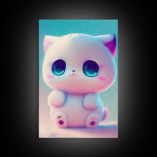 Load image into Gallery viewer, Cute Kawaii Kitten, Anime Style Art, Framed Canvas Print, Framed Art, Cat Portrait, Cartoon Cat