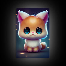 Load image into Gallery viewer, Cute Kawaii Kitten, Anime Style Art, Framed Canvas Print, Framed Art, Cat Portrait, Cartoon Cat, Kawaii Artwork