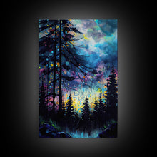 Carregar imagem no visualizador da galeria, Abstract Pine Canvas Print of Oil Painting, Large Original Textured Fall Pine Forest Painting Contemporary Living Room Wall Art Decor